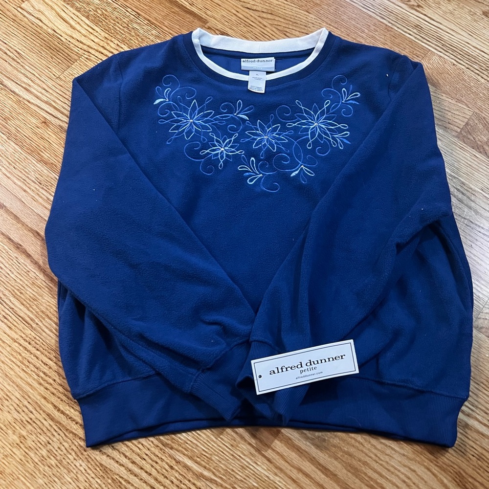 Alfred Dunner Classic Fleece Sweatshirt Petite Royal Blue Top